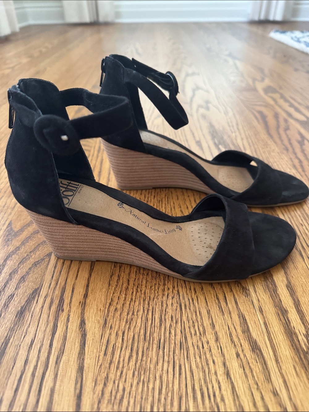 Söfft Black Suede Ankle-Strap Wedges - Picture 4 of 15